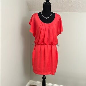 Chic Coral Dress with Pockets